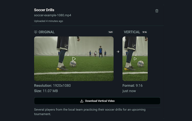 Video Manager - Horizontal to vertical video conversion